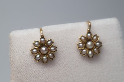 ANTIQUE SEED PEARL AND GOLD DIAMOND EARRINGS - SinCityFinds Jewelry