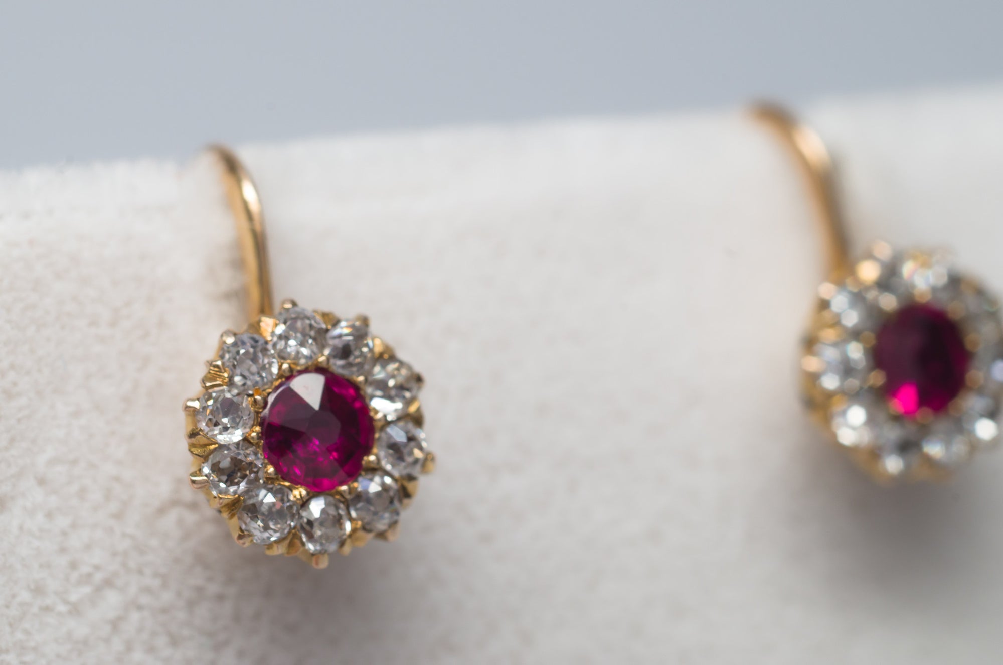 VICTORIAN ANTIQUE RUBY AND OLD MINE CUT DIAMOND EARRINGS - SinCityFinds Jewelry