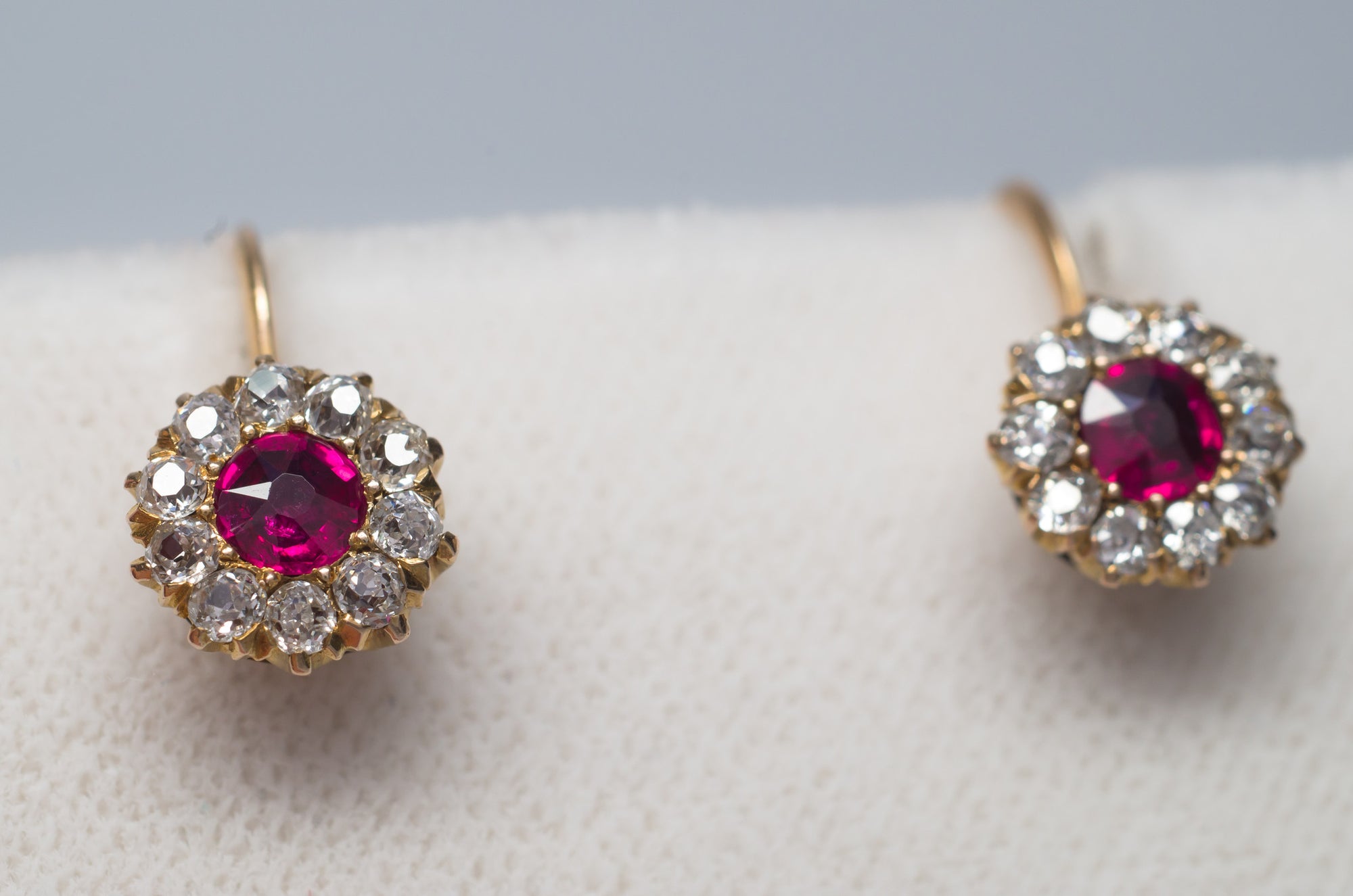 VICTORIAN ANTIQUE RUBY AND OLD MINE CUT DIAMOND EARRINGS - SinCityFinds Jewelry