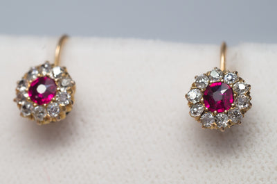 VICTORIAN ANTIQUE RUBY AND OLD MINE CUT DIAMOND EARRINGS - SinCityFinds Jewelry
