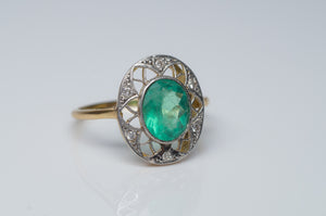 ANTIQUE NOUVEAU EMERALD AND DIAMOND RING - SinCityFinds Jewelry