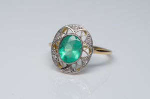 ANTIQUE NOUVEAU EMERALD AND DIAMOND RING - SinCityFinds Jewelry