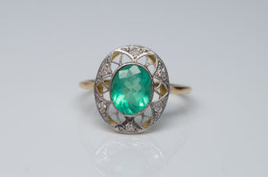 ANTIQUE NOUVEAU EMERALD AND DIAMOND RING - SinCityFinds Jewelry