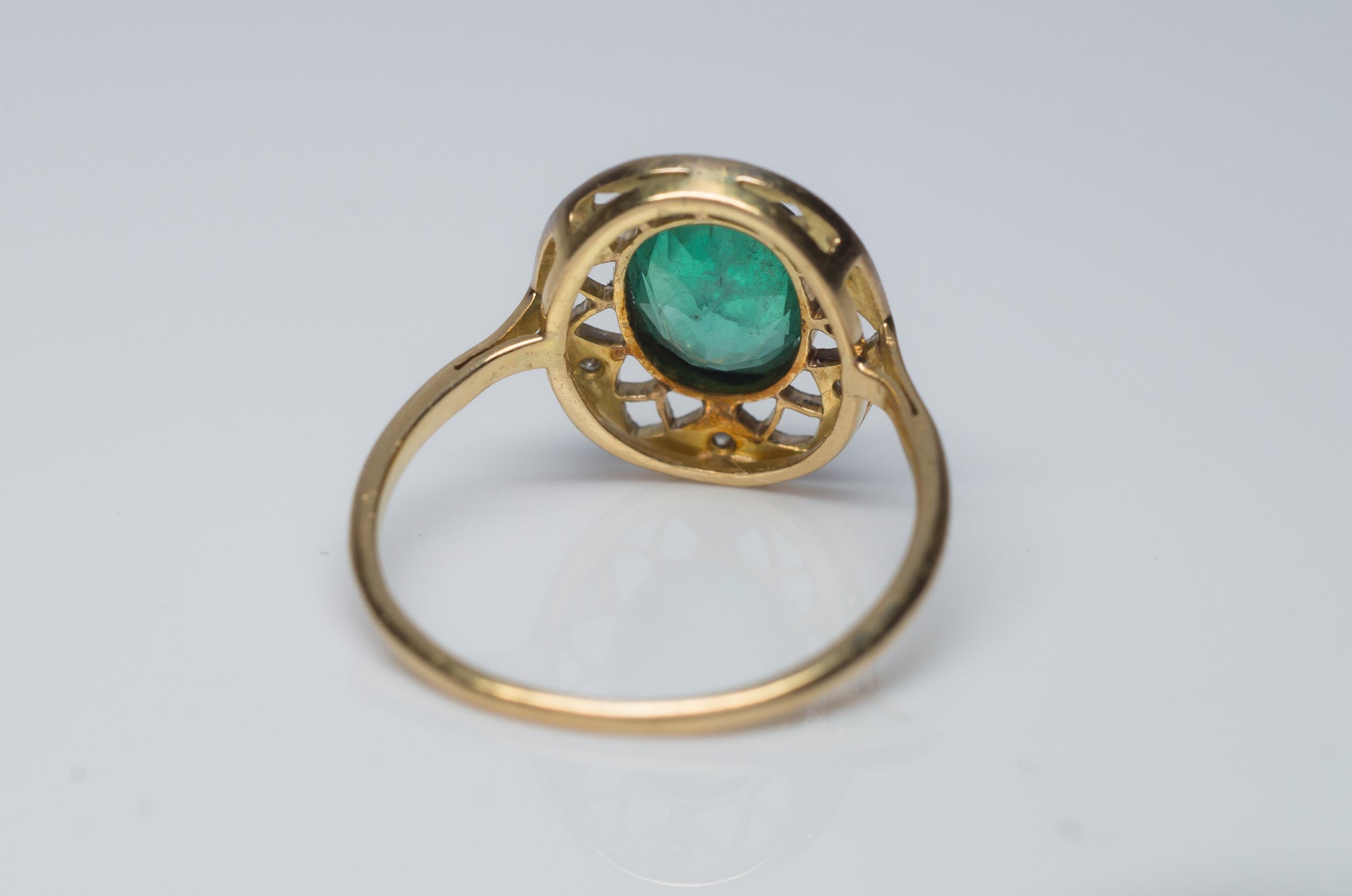 ANTIQUE NOUVEAU EMERALD AND DIAMOND RING - SinCityFinds Jewelry
