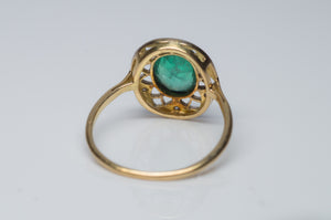 ANTIQUE NOUVEAU EMERALD AND DIAMOND RING - SinCityFinds Jewelry