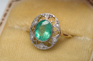 ANTIQUE NOUVEAU EMERALD AND DIAMOND RING - SinCityFinds Jewelry