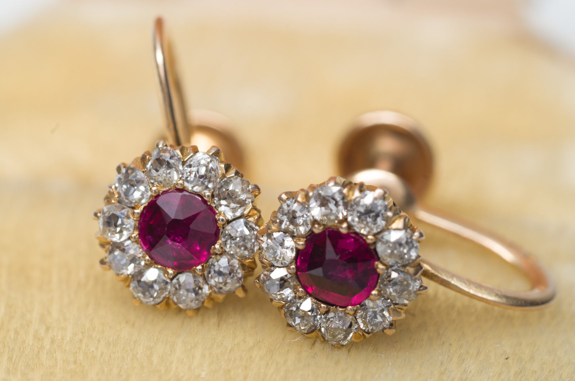 VICTORIAN ANTIQUE RUBY AND OLD MINE CUT DIAMOND EARRINGS - SinCityFinds Jewelry