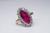 VINTAGE OLD MINE CUT HALO AND SYNTHETIC RUBY RING - SinCityFinds Jewelry