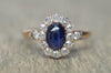 ANTIQUE OLD MINE CUT DIAMOND HALO AND SAPPHIRE RING - SinCityFinds Jewelry