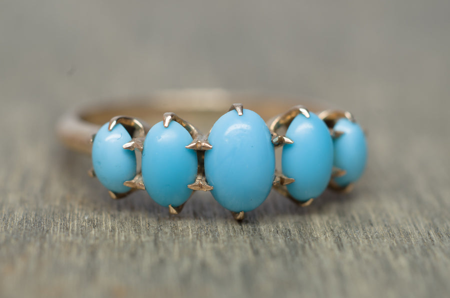 TURQUOISE 5 DIAMOND BAND RING - SinCityFinds Jewelry