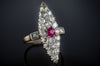 OLD MINE CUT DIAMOND AND RUBY NAVETTE RING - SinCityFinds Jewelry