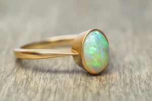 18K YELLOW GOLD AND BEZEL SET OPAL SOLITAIRE RING - SinCityFinds Jewelry