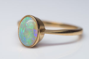 18K YELLOW GOLD AND BEZEL SET OPAL SOLITAIRE RING - SinCityFinds Jewelry