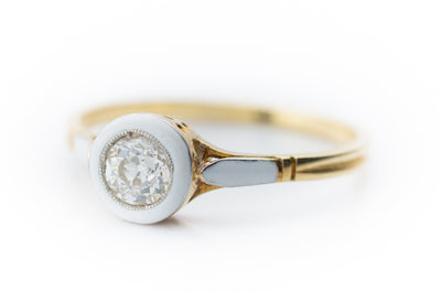 VINTAGE WHITE ENAMEL DIAMOND SOLITAIRE - SinCityFinds Jewelry