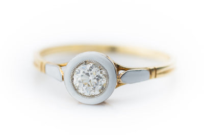 VINTAGE WHITE ENAMEL DIAMOND SOLITAIRE - SinCityFinds Jewelry