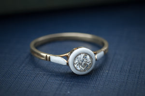 VINTAGE WHITE ENAMEL DIAMOND SOLITAIRE - SinCityFinds Jewelry