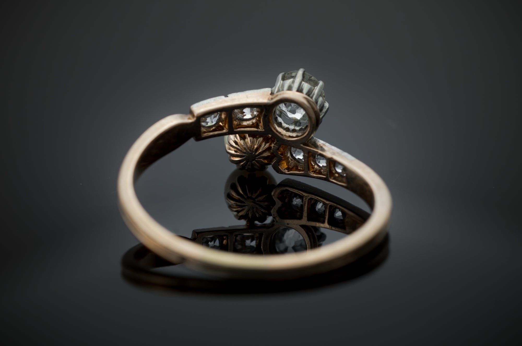 ANTIQUE PEARL AND MINE CUT DIAMOND TOI ET MOI - SinCityFinds Jewelry