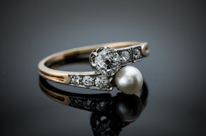 ANTIQUE PEARL AND MINE CUT DIAMOND TOI ET MOI - SinCityFinds Jewelry