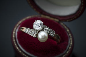 ANTIQUE PEARL AND MINE CUT DIAMOND TOI ET MOI - SinCityFinds Jewelry