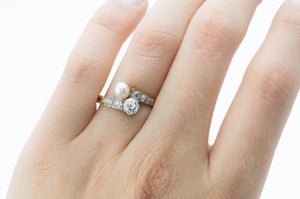 ANTIQUE PEARL AND MINE CUT DIAMOND TOI ET MOI - SinCityFinds Jewelry