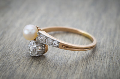 ANTIQUE PEARL AND MINE CUT DIAMOND TOI ET MOI - SinCityFinds Jewelry