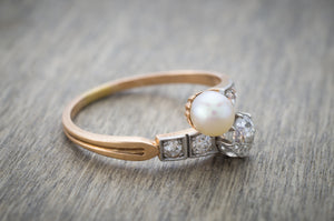 ANTIQUE PEARL AND MINE CUT DIAMOND TOI ET MOI - SinCityFinds Jewelry