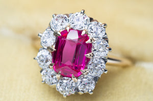 VINTAGE OLD EUROPEAN CUT DIAMOND HALO RING WITH SYNTHETIC  SAPPHIRE - SinCityFinds Jewelry