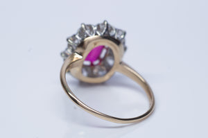 VINTAGE OLD EUROPEAN CUT DIAMOND HALO RING WITH SYNTHETIC  SAPPHIRE - SinCityFinds Jewelry