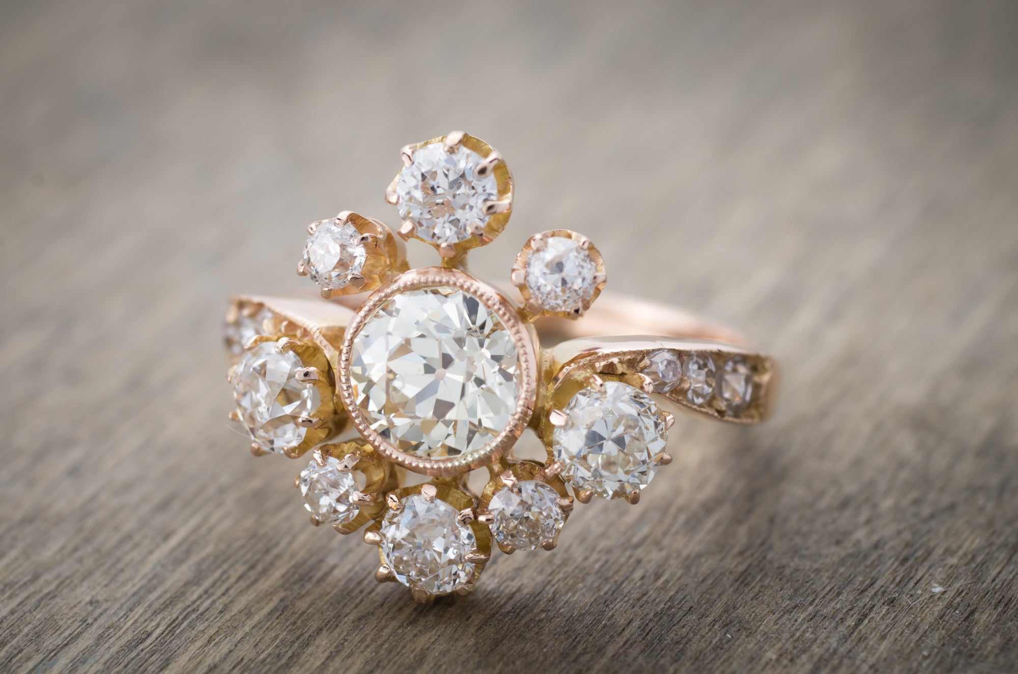 2.43CTW OLD EUROPEAN CUT DIAMOND TIARA STYLE RING - SinCityFinds Jewelry