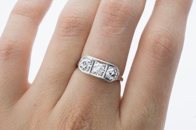 1CTW ART DECO THREE STONE DIAMOND RING - SinCityFinds Jewelry