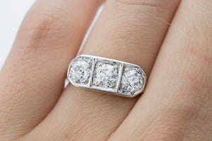 1CTW ART DECO THREE STONE DIAMOND RING - SinCityFinds Jewelry