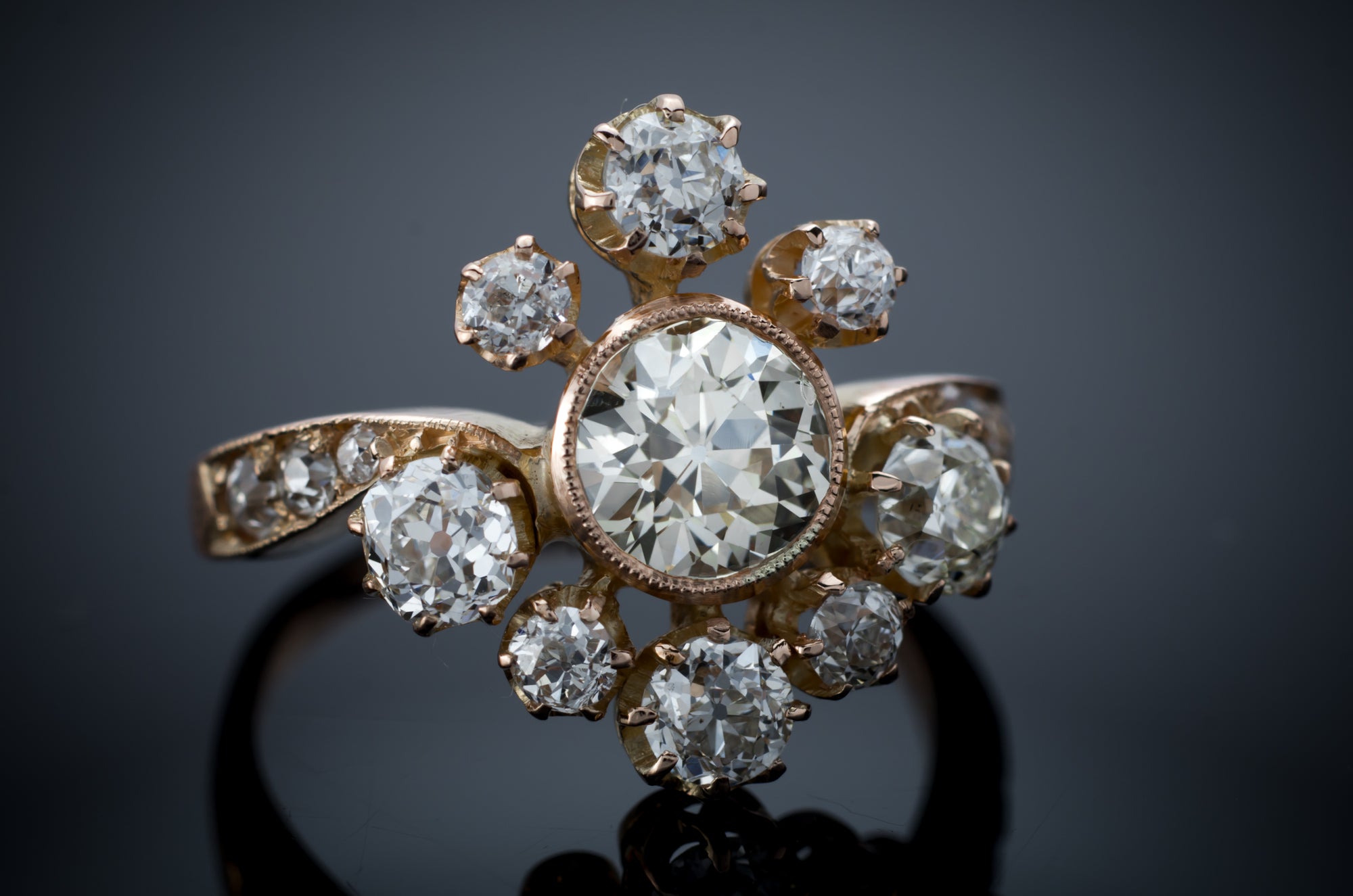 2.43CTW OLD EUROPEAN CUT DIAMOND TIARA STYLE RING - SinCityFinds Jewelry