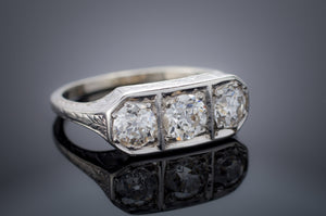 1CTW ART DECO THREE STONE DIAMOND RING - SinCityFinds Jewelry