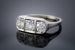 1CTW ART DECO THREE STONE DIAMOND RING - SinCityFinds Jewelry