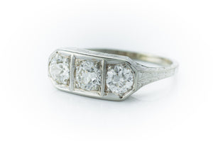 1CTW ART DECO THREE STONE DIAMOND RING - SinCityFinds Jewelry