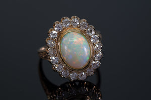 2.76CTW OPAL AND OLD MINE CUT DIAMOND COCKTAIL RING - SinCityFinds Jewelry