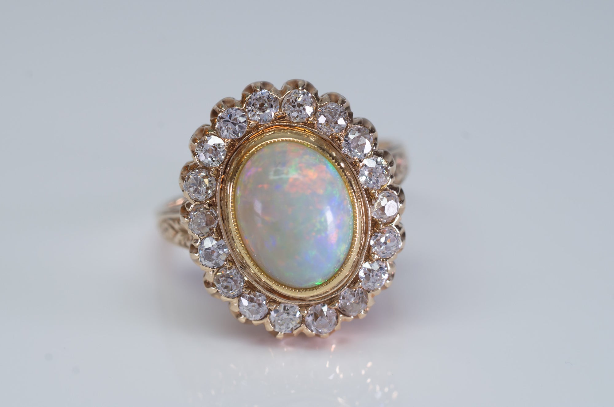 2.76CTW OPAL AND OLD MINE CUT DIAMOND COCKTAIL RING - SinCityFinds Jewelry
