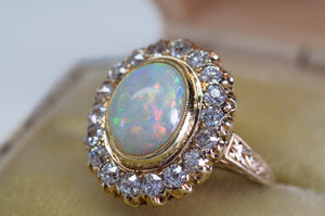 2.76CTW OPAL AND OLD MINE CUT DIAMOND COCKTAIL RING - SinCityFinds Jewelry