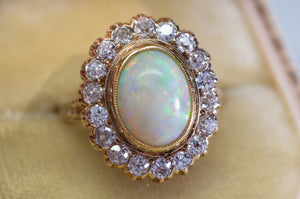 2.76CTW OPAL AND OLD MINE CUT DIAMOND COCKTAIL RING - SinCityFinds Jewelry