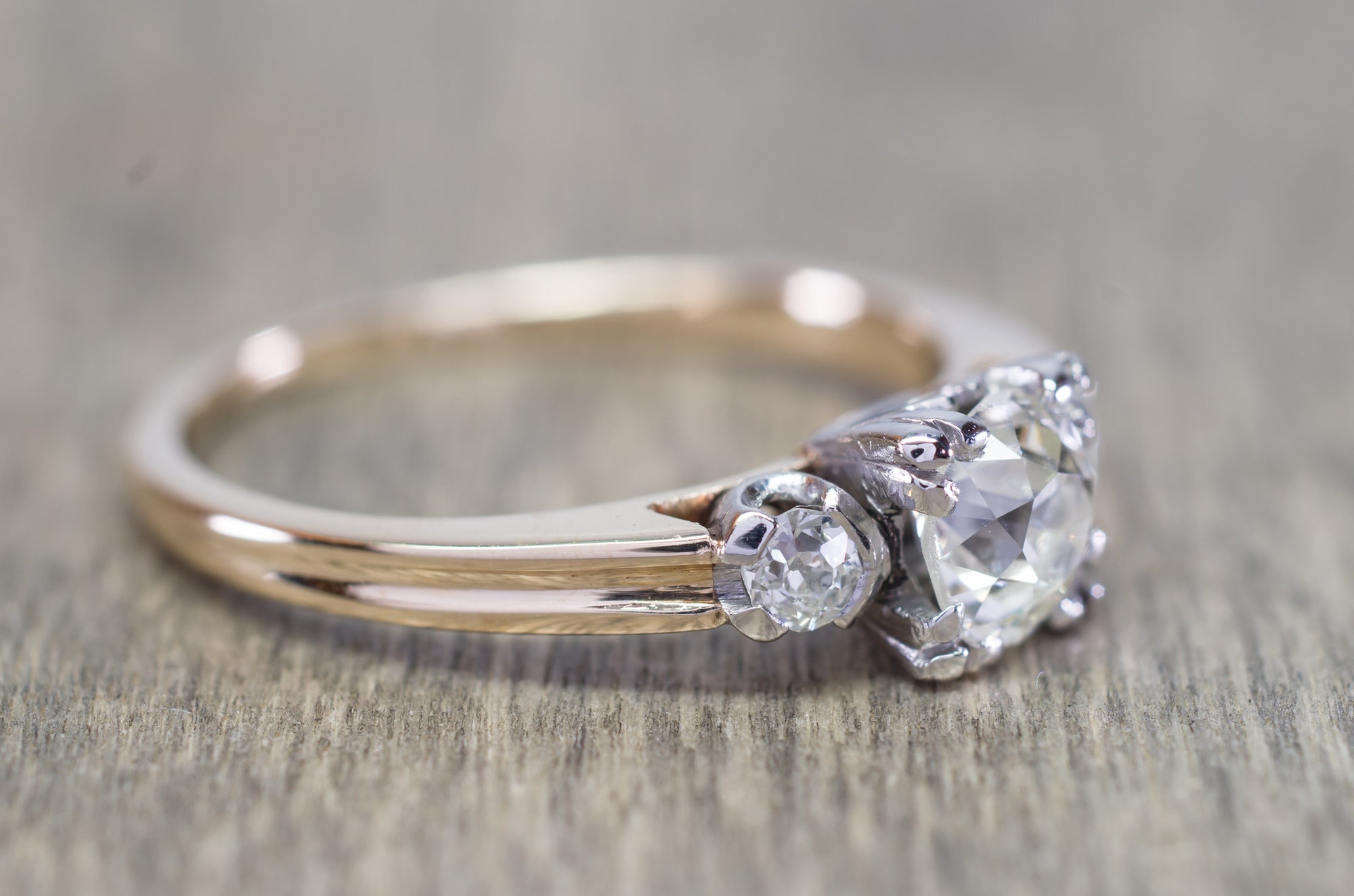 0.81CTW VINTAGE OLD MINE CUT 3 STONE DIAMOND RING - SinCityFinds Jewelry
