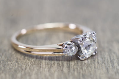 0.81CTW VINTAGE OLD MINE CUT 3 STONE DIAMOND RING - SinCityFinds Jewelry