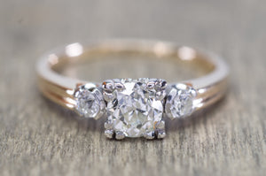 0.81CTW VINTAGE OLD MINE CUT 3 STONE DIAMOND RING - SinCityFinds Jewelry