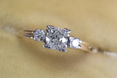 0.81CTW VINTAGE OLD MINE CUT 3 STONE DIAMOND RING - SinCityFinds Jewelry