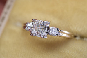 0.81CTW VINTAGE OLD MINE CUT 3 STONE DIAMOND RING - SinCityFinds Jewelry