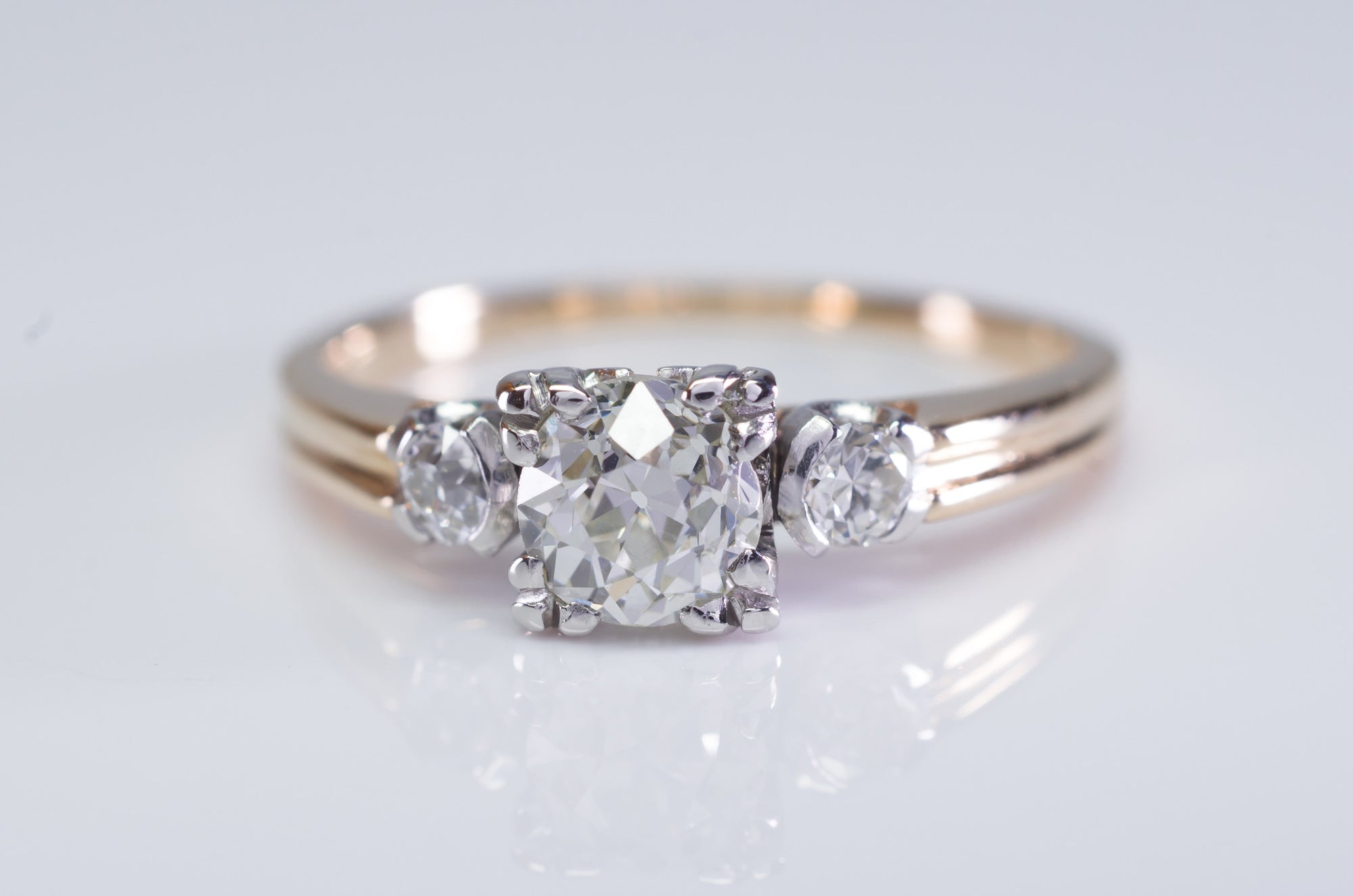 0.81CTW VINTAGE OLD MINE CUT 3 STONE DIAMOND RING - SinCityFinds Jewelry