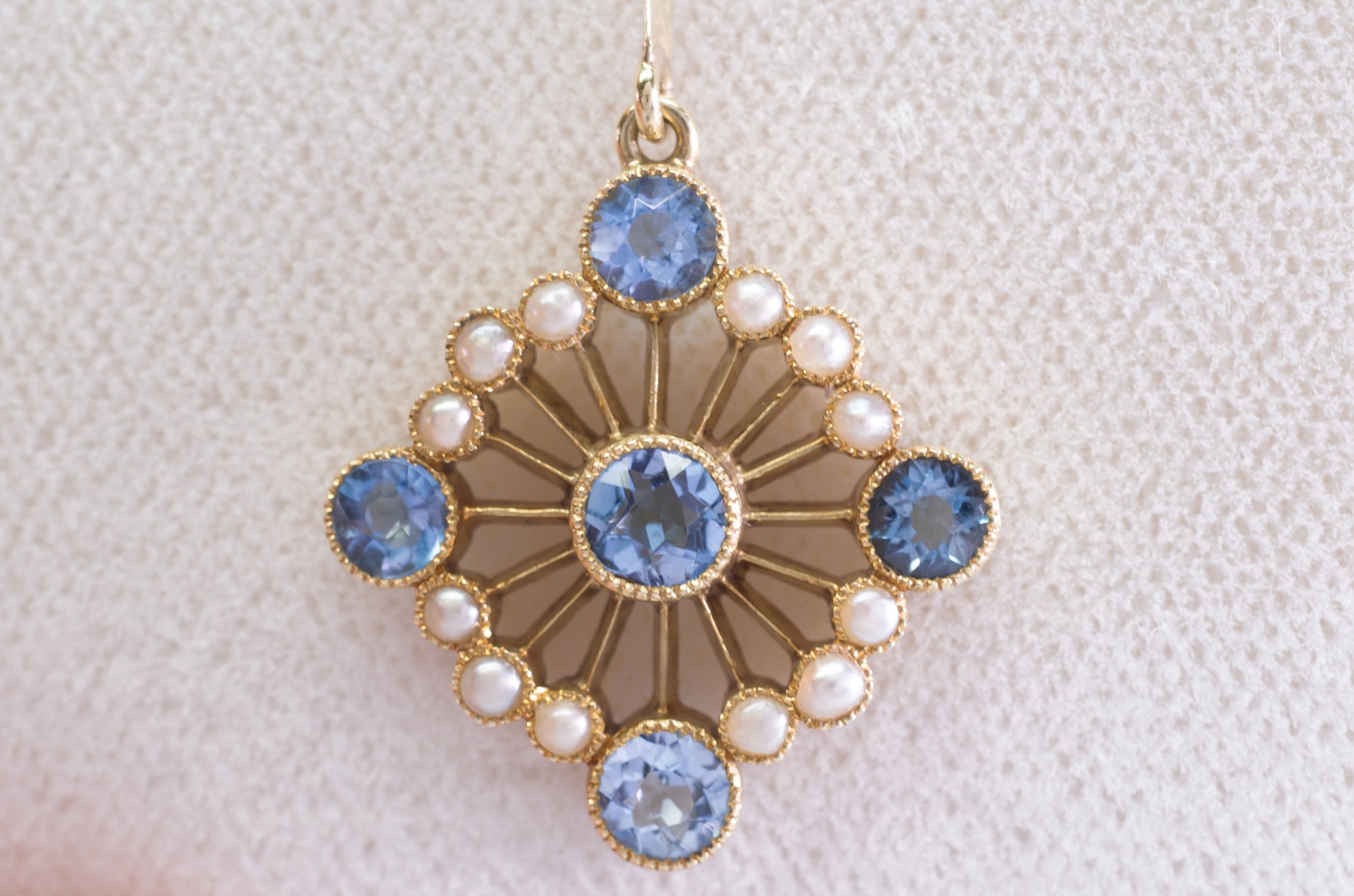 1CT AQUAMARINE AND SEED PEARL VICTORIAN / NOUVEAU 15K GOLD NECKLACE - SinCityFinds Jewelry