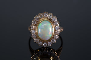 2.76CTW OPAL AND OLD MINE CUT DIAMOND COCKTAIL RING - SinCityFinds Jewelry