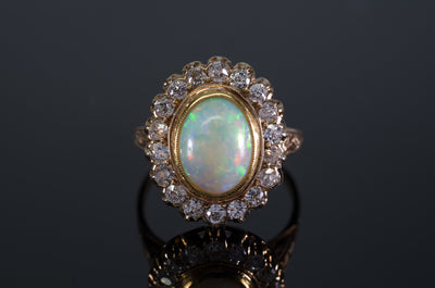 2.76CTW OPAL AND OLD MINE CUT DIAMOND COCKTAIL RING - SinCityFinds Jewelry