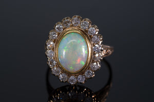 2.76CTW OPAL AND OLD MINE CUT DIAMOND COCKTAIL RING - SinCityFinds Jewelry