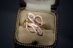 18K ROSE GOLD DOUBLE SNAKE RING - SinCityFinds Jewelry